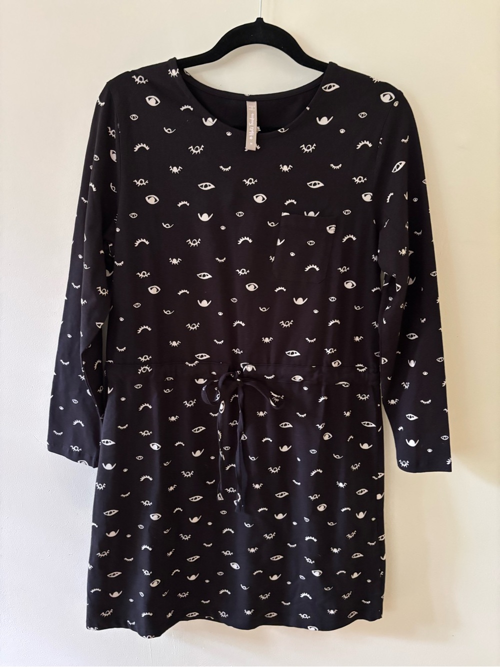 MATA TRADERS organic cotton ABBY LONG SLEEVE jersey knit DRESS medium mini BLACK - Picture 5 of 9